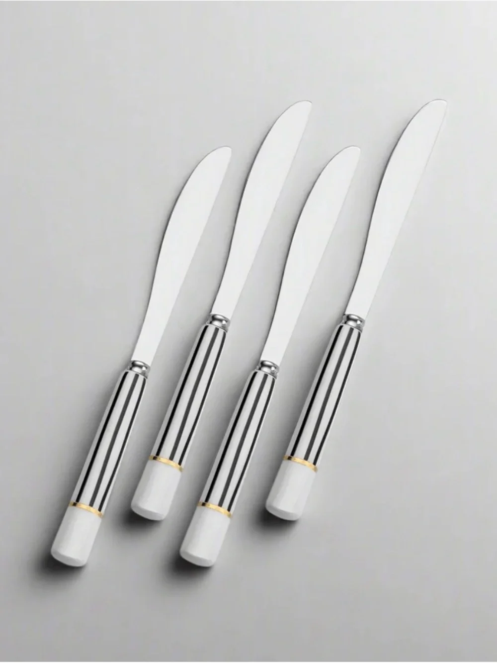 Set of 4 Dishwasher Safe Spreaders-Black & White Stripes w/Gold & Silver Accents